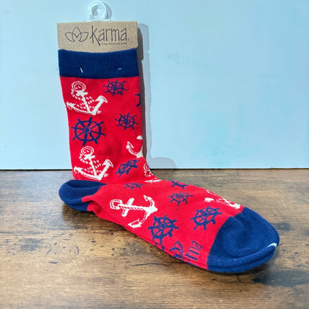 Karma Nautical Themed Socks Red, Blue White One Size
